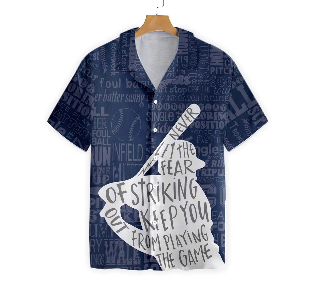 Baseball Silhouette Typography Hawaiian Shirt, Button Up Aloha Shirt For Men, Women