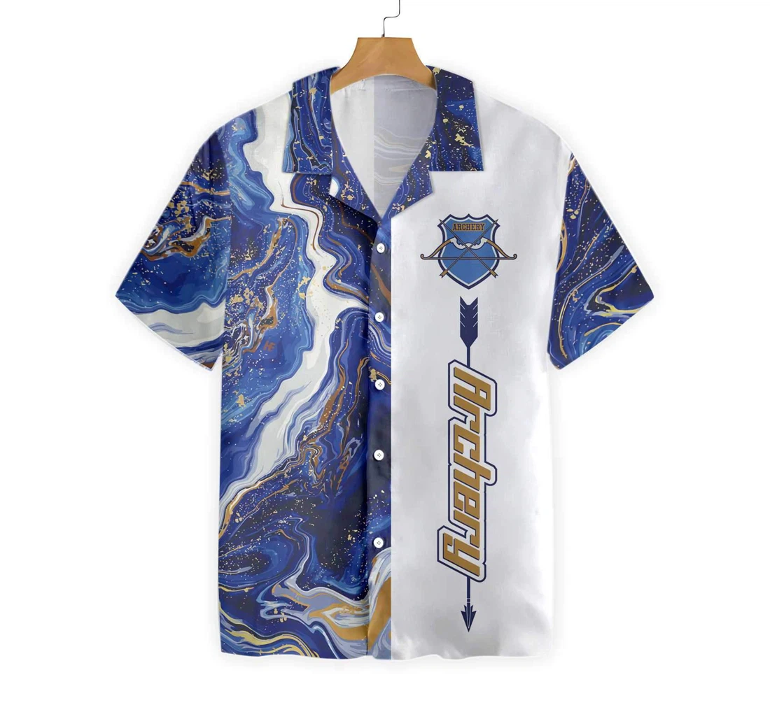 Blue Marble And Gold Archery Hawaiian Shirt, Button Up Aloha Shirt For Men, Women