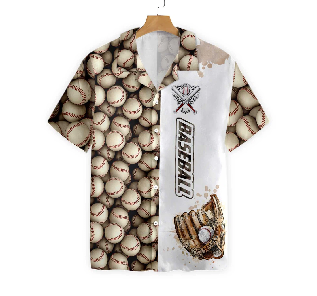 Baseball Pattern And Logo Hawaiian Shirt, Button Up Aloha Shirt For Men, Women