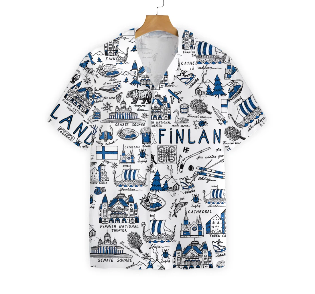 I Love Finland Doodle Hawaiian Shirt, Button Up Aloha Shirt For Men, Women