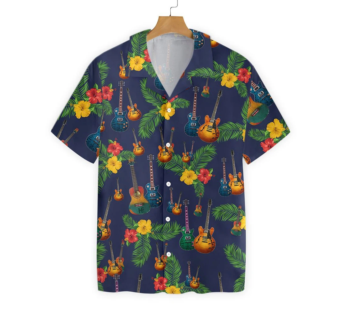 Guitar Hawaiian Shirt, Button Up Aloha Shirt For Men, Women