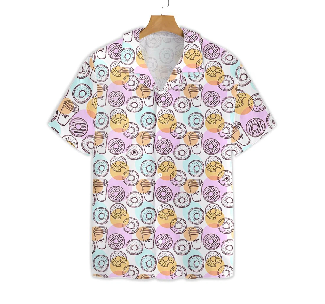 Donut And Coffee Seamless Pattern Hawaiian Shirt, Button Up Aloha Shirt For Men, Women