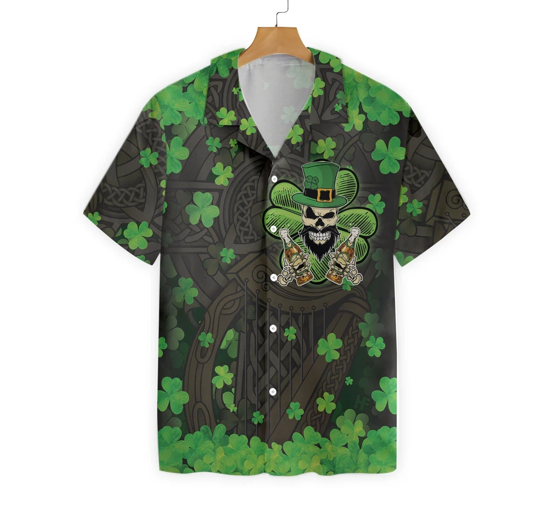 The Celtic Cross Harp Irish Skull Leprechaun Hawaiian Shirt, Button Up Aloha Shirt For Men, Women