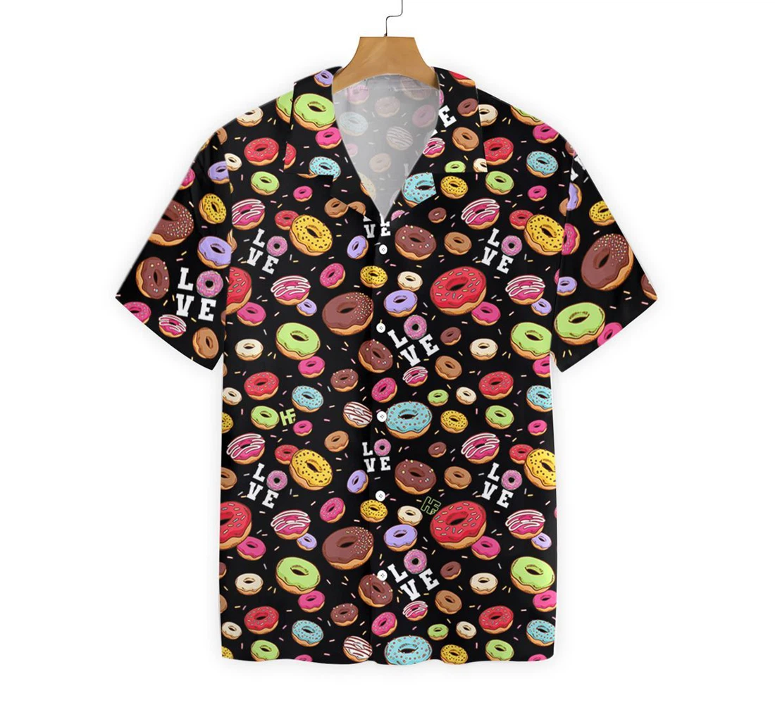 I Love Donut Black Hawaiian Shirt, Button Up Aloha Shirt For Men, Women