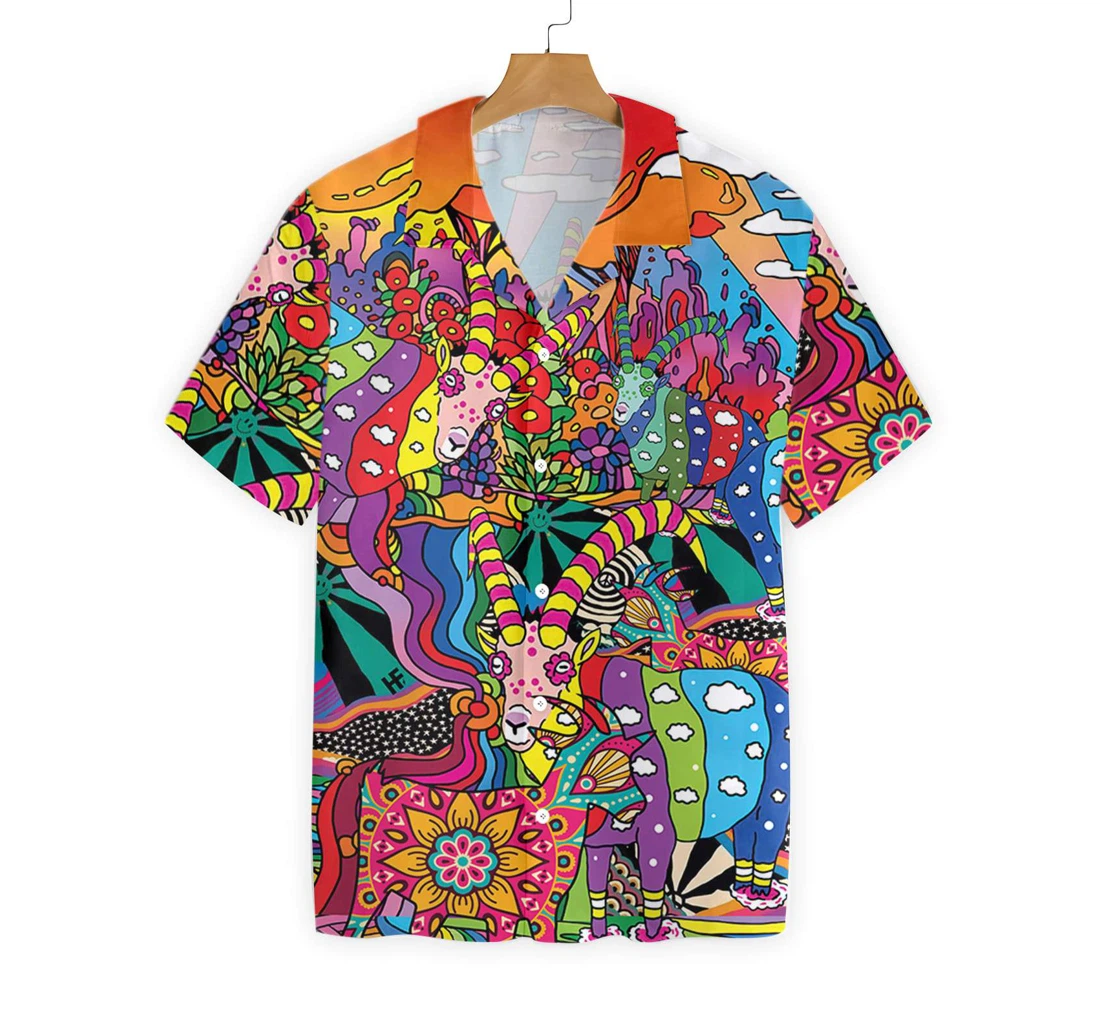 Goats Hippie Hawaiian Shirt, Button Up Aloha Shirt For Men, Women