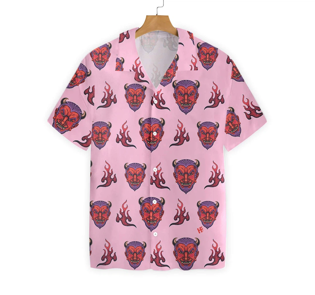 Colorful Seamless Satan With Hell Fire Hawaiian Shirt, Button Up Aloha Shirt For Men, Women