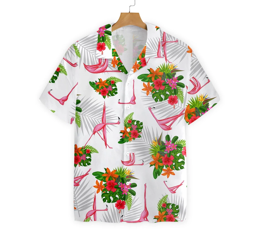 Workout Yoga Flamingo Namaste Hawaiian Shirt, Button Up Aloha Shirt For Men, Women