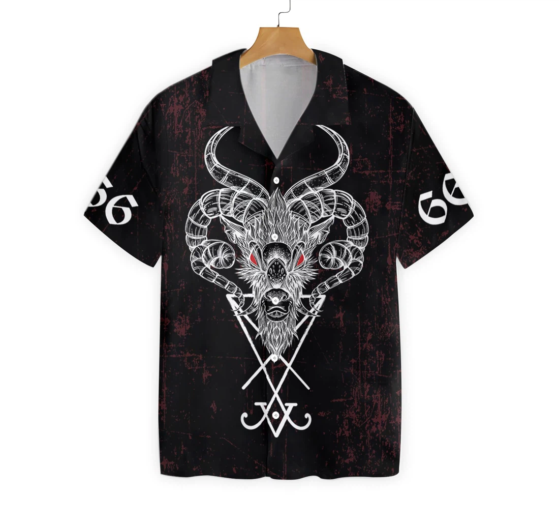 Demon Head With Sigil Satanic Goth Gothic Hawaiian Shirt, Button Up Aloha Shirt For Men, Women