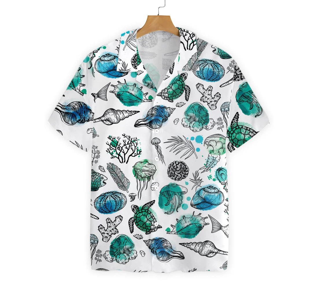 Sea Organisms Fish Hawaiian Shirt, Button Up Aloha Shirt For Men, Women