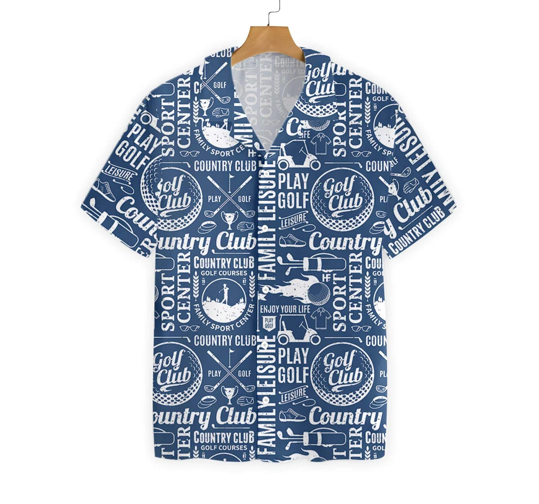 Retro Styled Typographic Golf Seamless Pattern Hawaiian Shirt, Button Up Aloha Shirt For Men, Women