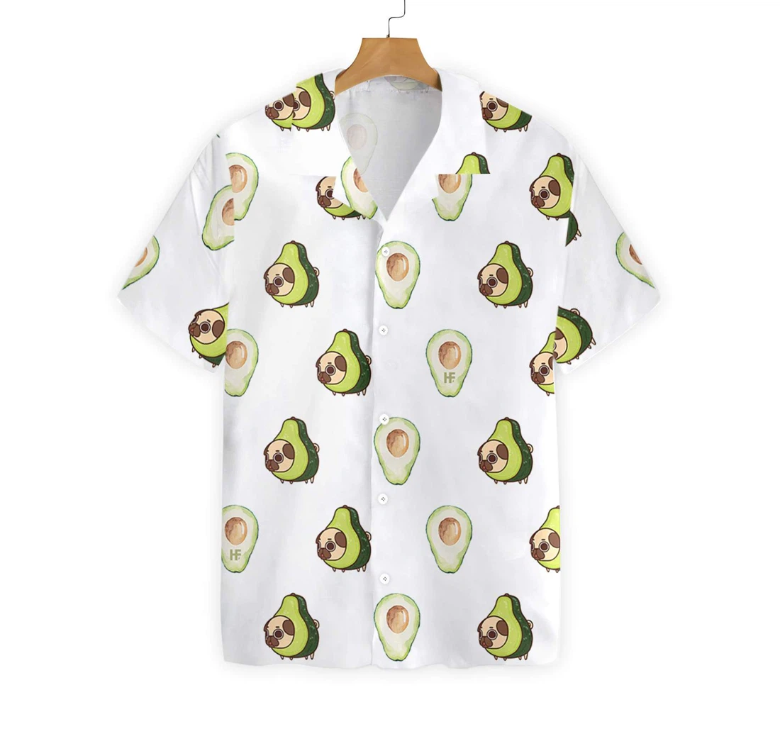 Pug And Avocado Seamless Dogs Hawaiian Shirt, Button Up Aloha Shirt For Men, Women