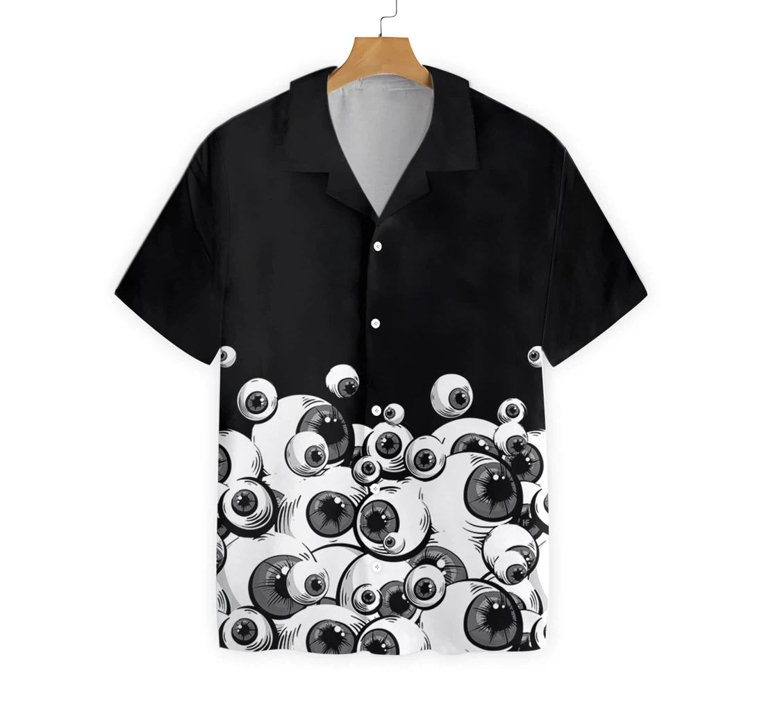 Half Scary Eyes Goth Hawaiian Shirt, Button Up Aloha Shirt For Men, Women