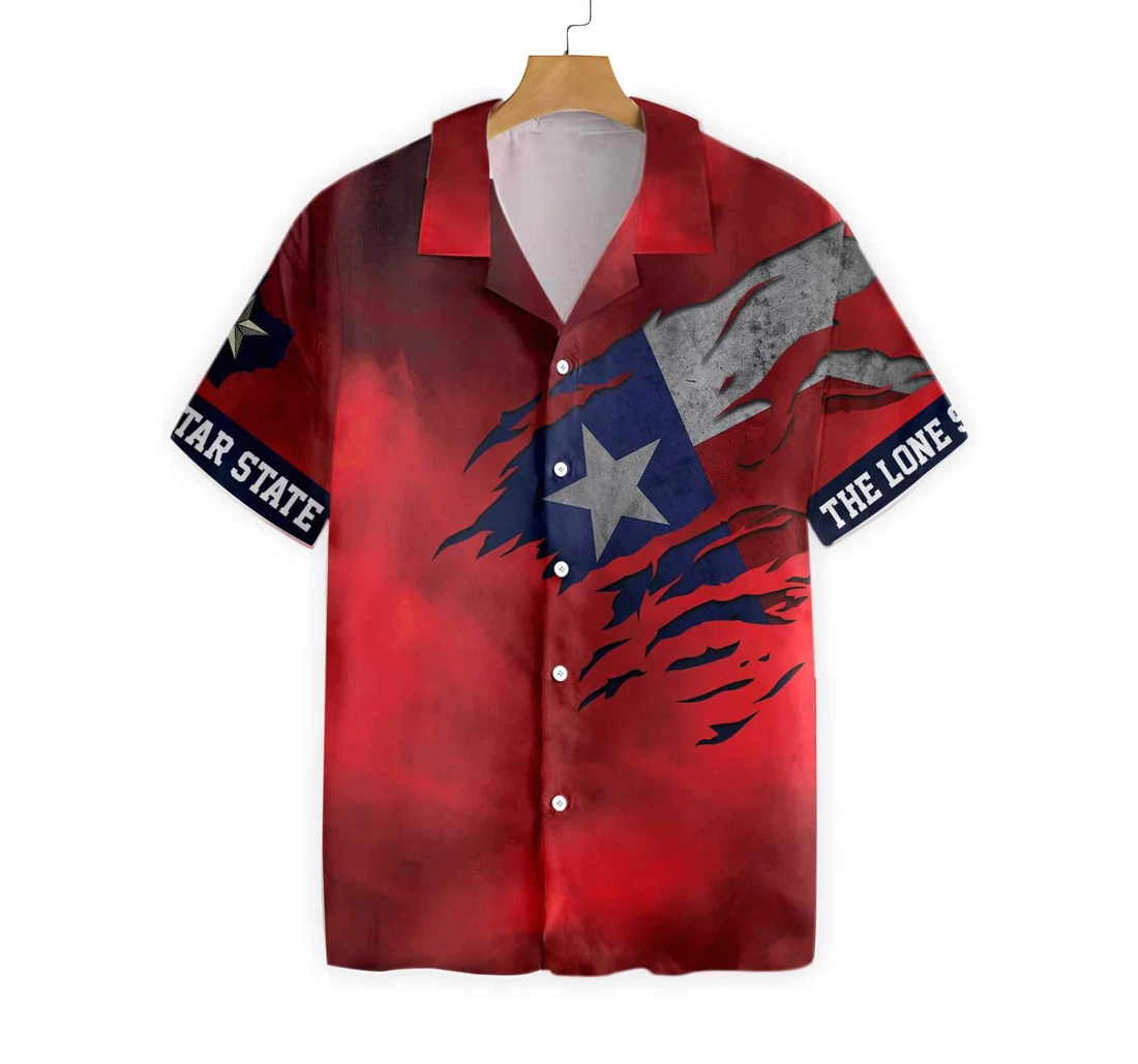 Red Ripped Flag Texas , Texas The Lone Star State Proud Texas Hawaiian Shirt, Button Up Aloha Shirt For Men, Women