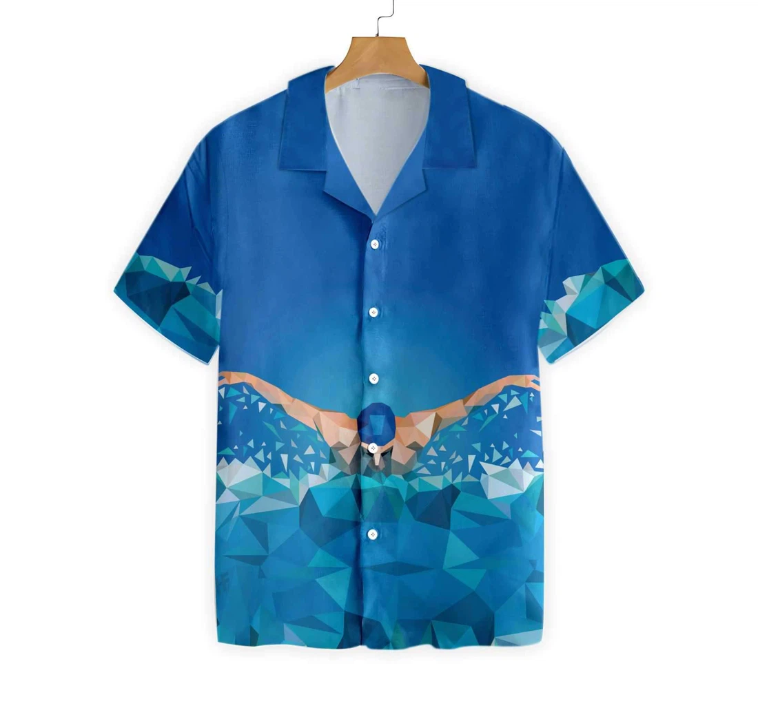 Swimming Man Hawaiian Shirt, Button Up Aloha Shirt For Men, Women