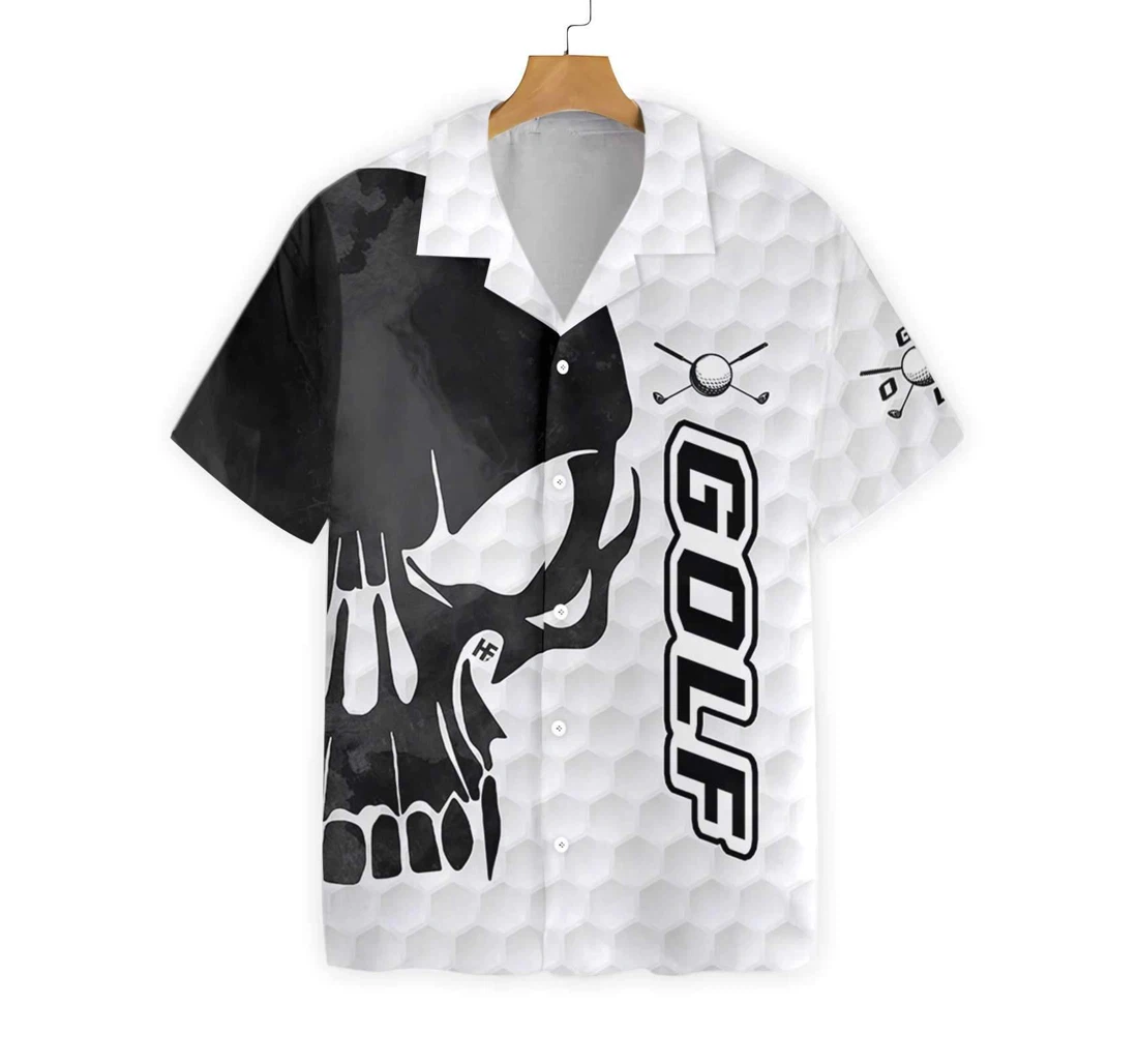 Golf Texture And Black Skull Hawaiian Shirt, Button Up Aloha Shirt For Men, Women