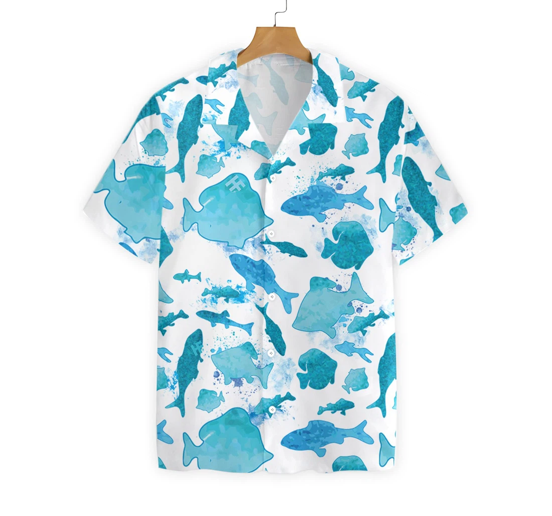 Fish Water Color Pattern V1 Hawaiian Shirt, Button Up Aloha Shirt For Men, Women