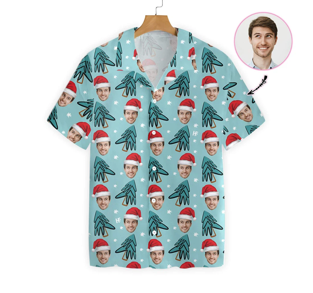 Funny Custom Face Christmas Tree Custom Hawaiian Shirt, Button Up Aloha Shirt For Men, Women