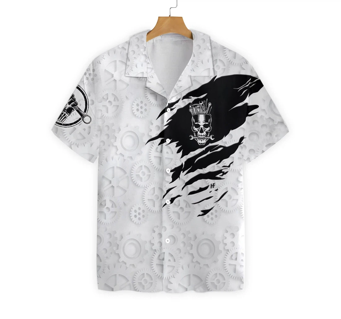 Mechanic Skull Hawaiian Shirt, Button Up Aloha Shirt For Men, Women