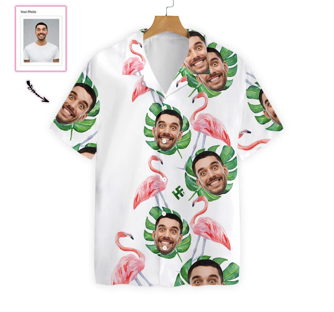 Funny Custom Face Flamingo Custom Hawaiian Shirt, Button Up Aloha Shirt For Men, Women