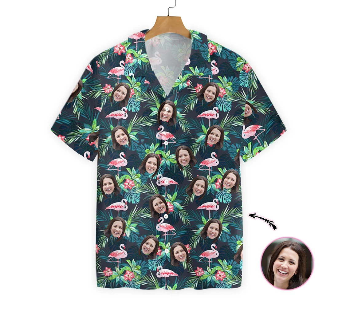 Funny Custom Face Flamingo Custom Hawaiian Shirt, Button Up Aloha Shirt For Men, Women