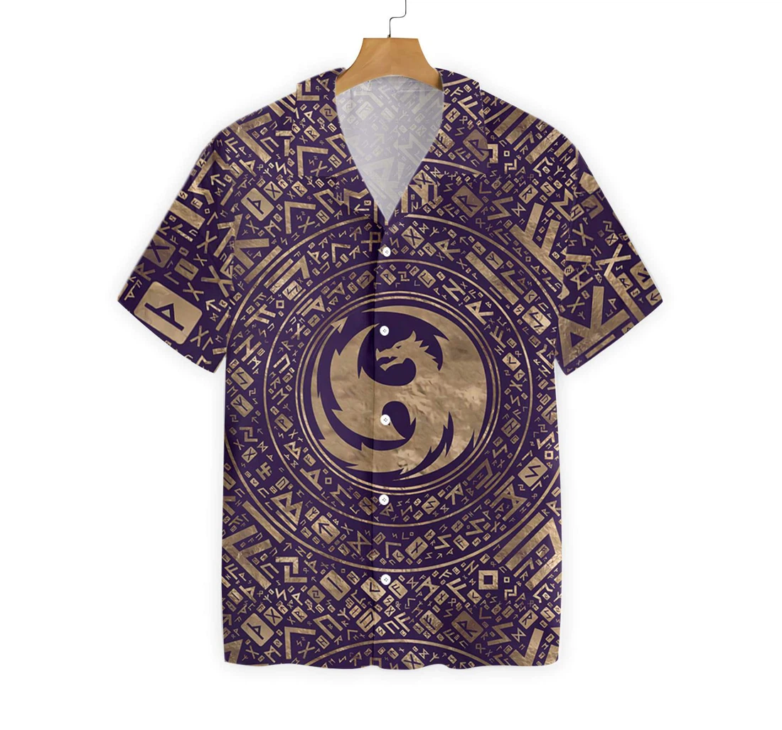 Dragon Symbol Nordic Style Hawaiian Shirt, Button Up Aloha Shirt For Men, Women