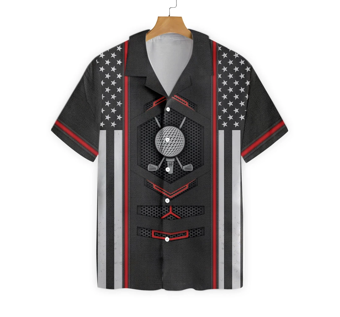 Black American Flag Golf Hawaiian Shirt, Button Up Aloha Shirt For Men, Women