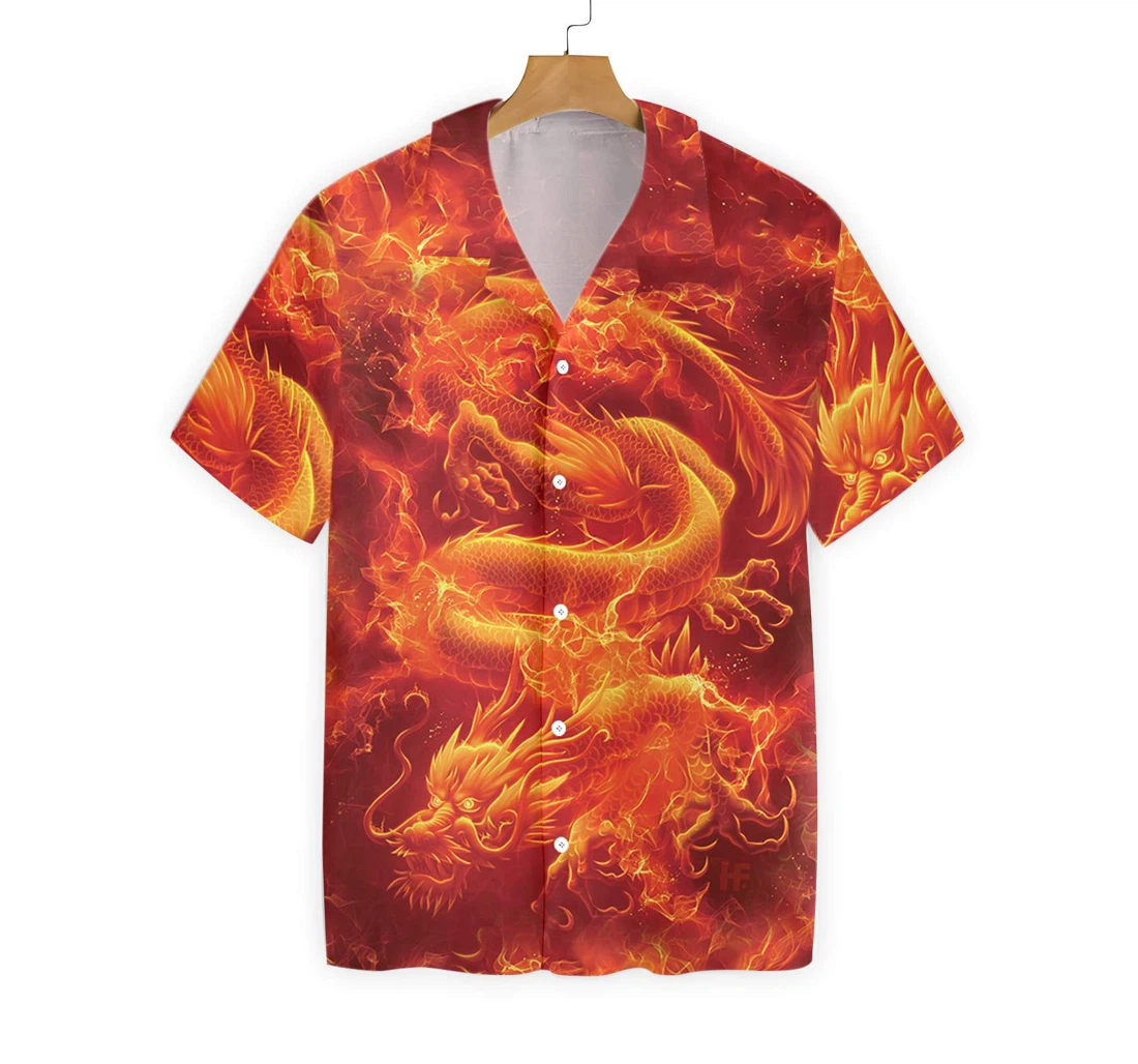 Fire Asian Dragon Hawaiian Shirt, Button Up Aloha Shirt For Men, Women