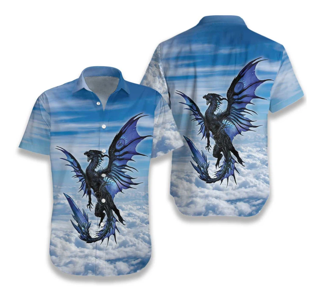 Blue Dragon On Blue Sky Hawaiian Shirt, Button Up Aloha Shirt For Men, Women