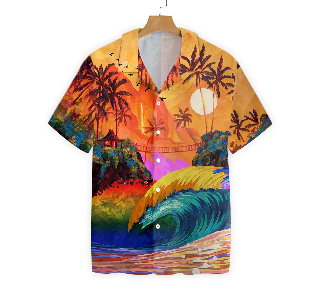 Lgbt Sunset Hawaiian Shirt, Button Up Aloha Shirt For Men, Women