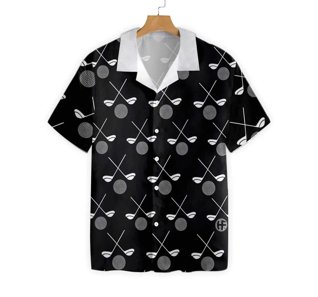 Golf White Pattern Black Background Hawaiian Shirt, Button Up Aloha Shirt For Men, Women