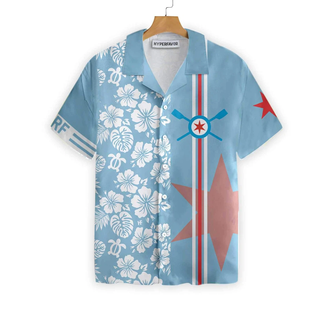 Crf Chicago Flag Flowers Pattern Hawaiian Shirt, Button Up Aloha Shirt For Men, Women