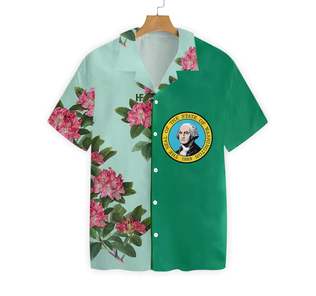 Washington Flag Coast Rhododendron Hawaiian Shirt, Button Up Aloha Shirt For Men, Women