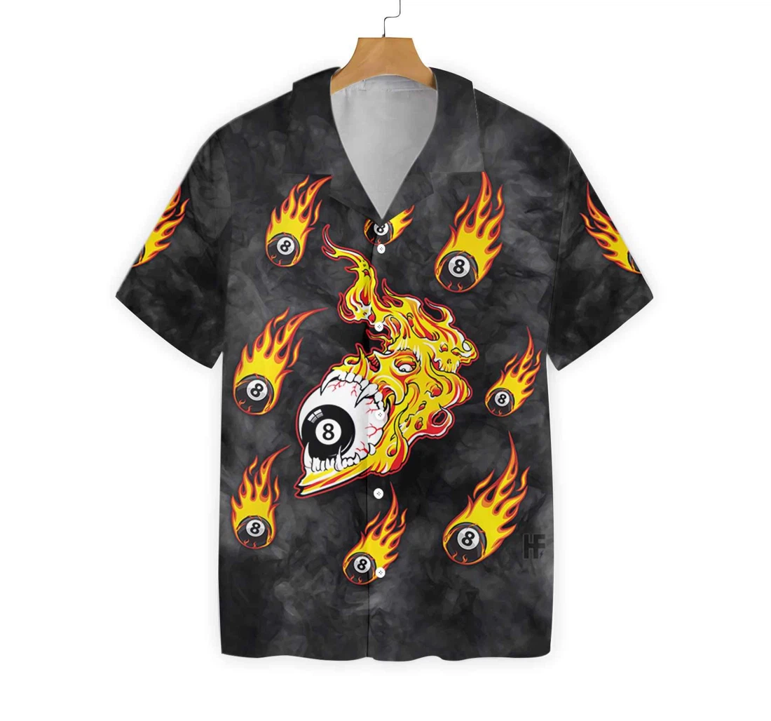 Skull With 8 Ball Pool Billiard Hawaiian Shirt, Button Up Aloha Shirt For Men, Women