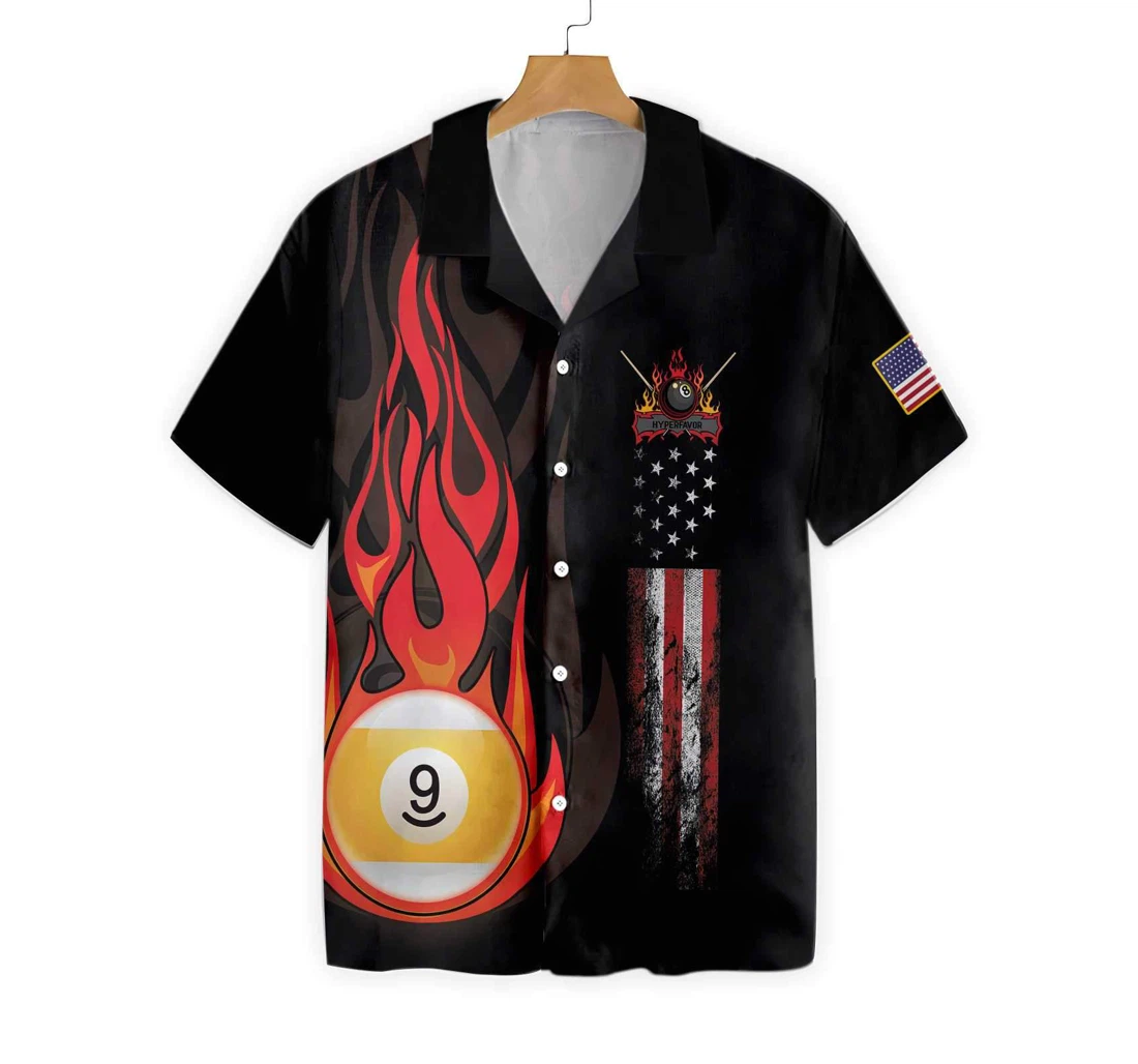 Flame 9 Ball Billiard Pool Hawaiian Shirt, Button Up Aloha Shirt For Men, Women