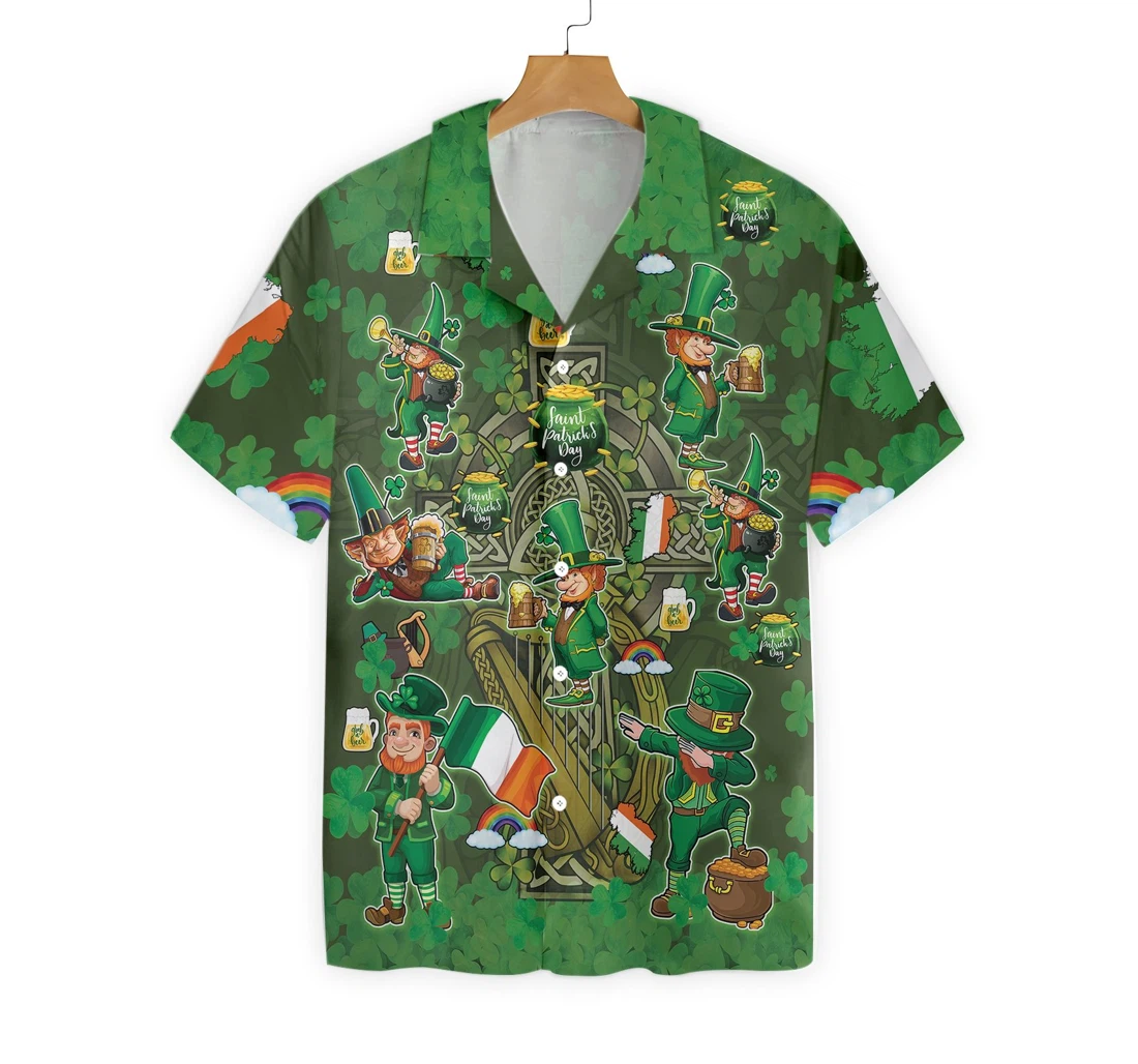 Saint Patrick's Day Leprechaun Irish Hawaiian Shirt, Button Up Aloha Shirt For Men, Women