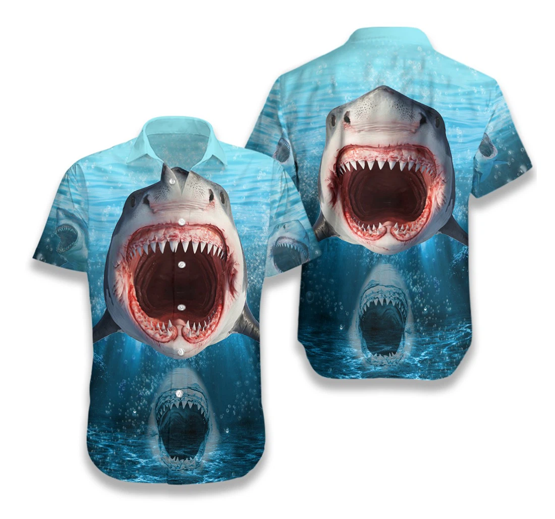 Show Your Teeth Shark Hawaiian Shirt, Button Up Aloha Shirt For Men, Women