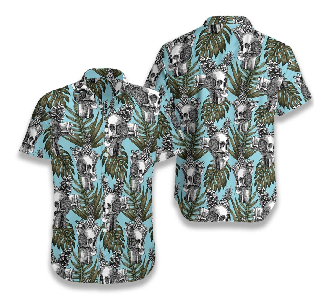 Skull Gift Pine Apple Cone Hawaiian Shirt, Button Up Aloha Shirt For Men, Women