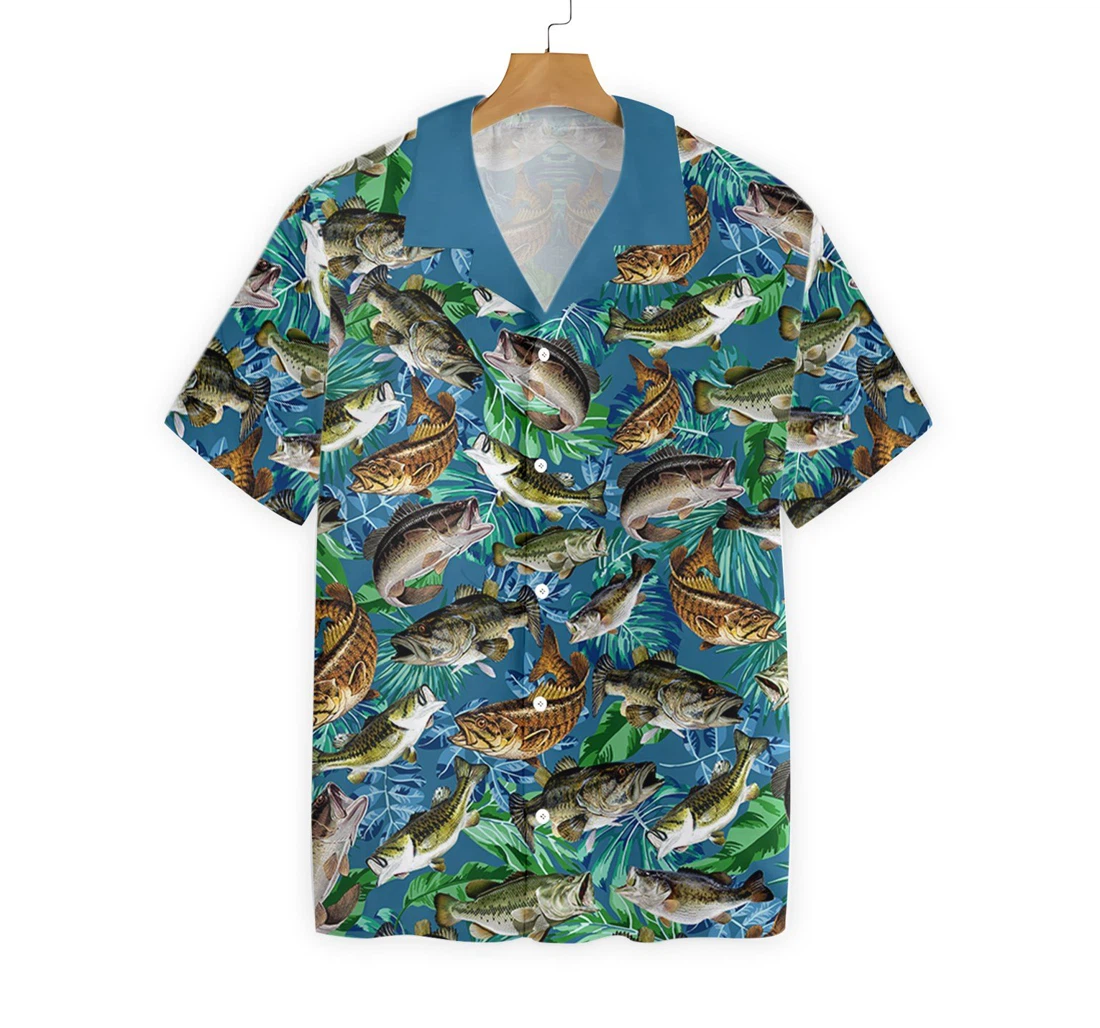 Bass Fish Seamless Pattern Fishing Hawaiian Shirt, Button Up Aloha Shirt For Men, Women