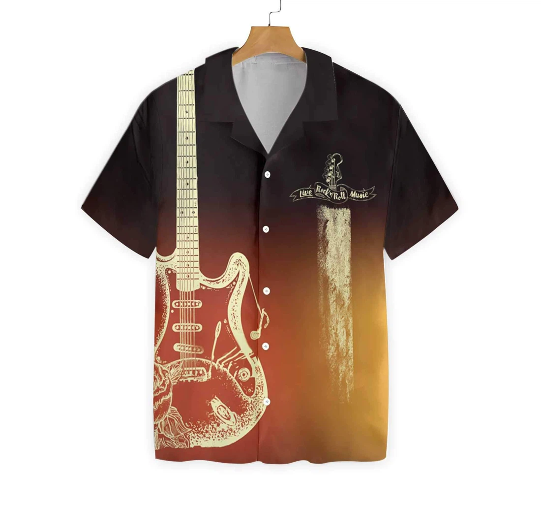 Guitar Rock N Roll Colorful Hawaiian Shirt, Button Up Aloha Shirt For Men, Women