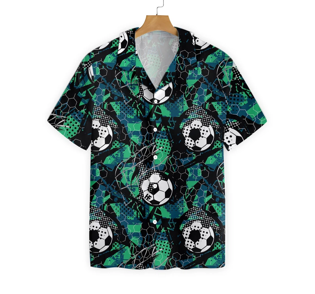 Soccer Grunge Urban Pattern Hawaiian Shirt, Button Up Aloha Shirt For Men, Women