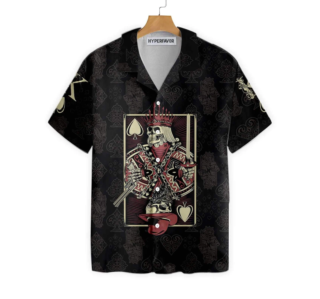 Skull King Of Spades Card Hawaiian Shirt, Button Up Aloha Shirt For Men, Women