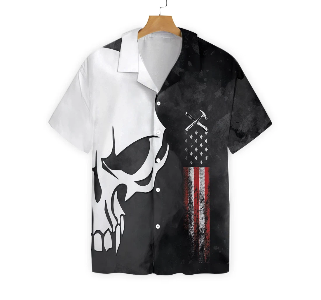 Roofer Proud Skull Hawaiian Shirt, Button Up Aloha Shirt For Men, Women