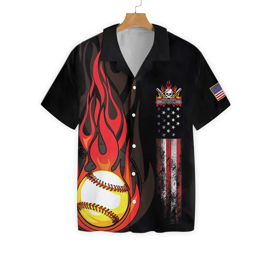 Flame Baseball Skull Hawaiian Shirt, Button Up Aloha Shirt For Men, Women