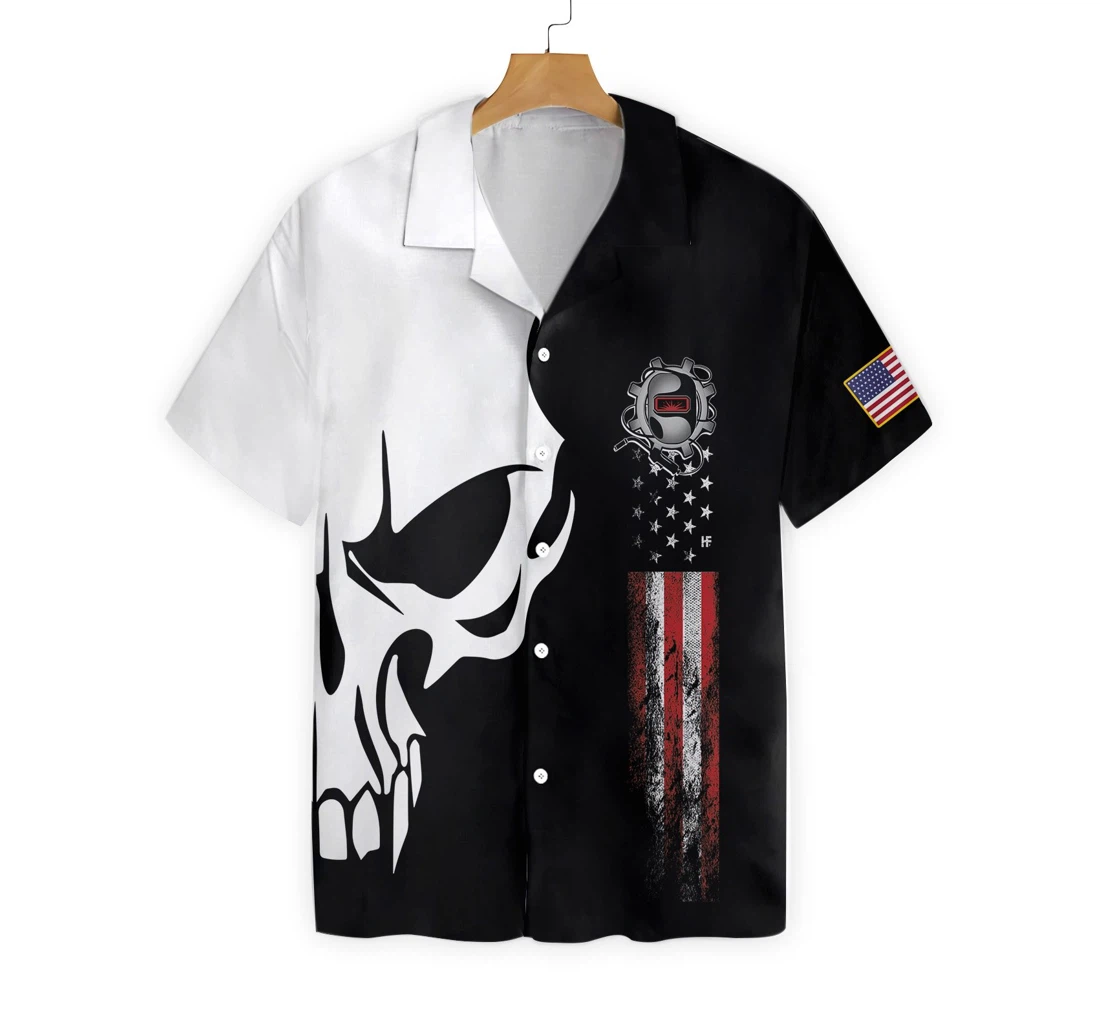 Welder Proud Skull Hawaiian Shirt, Button Up Aloha Shirt For Men, Women