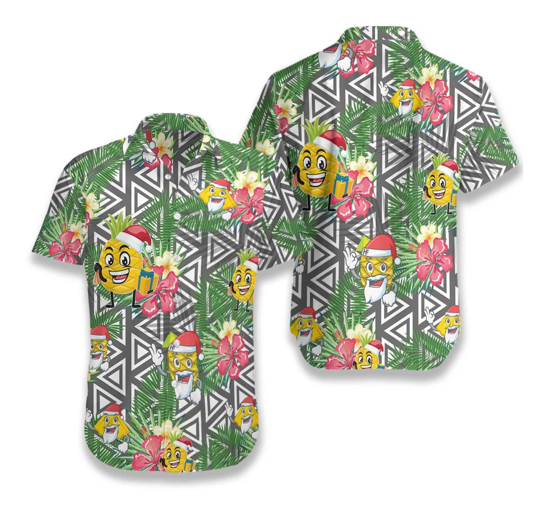 Pineapple Face Santa Claus Hawaiian Shirt, Button Up Aloha Shirt For Men, Women