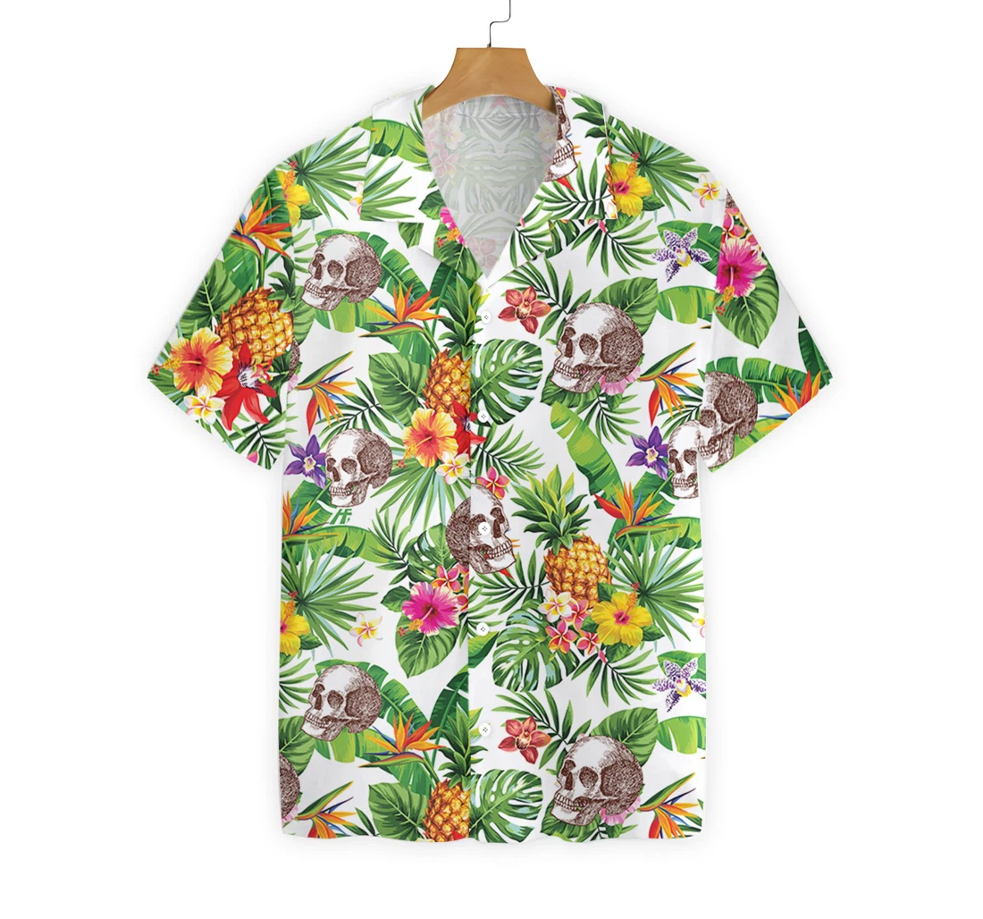 Pineapple And Skull Hawaiian Shirt, Button Up Aloha Shirt For Men, Women