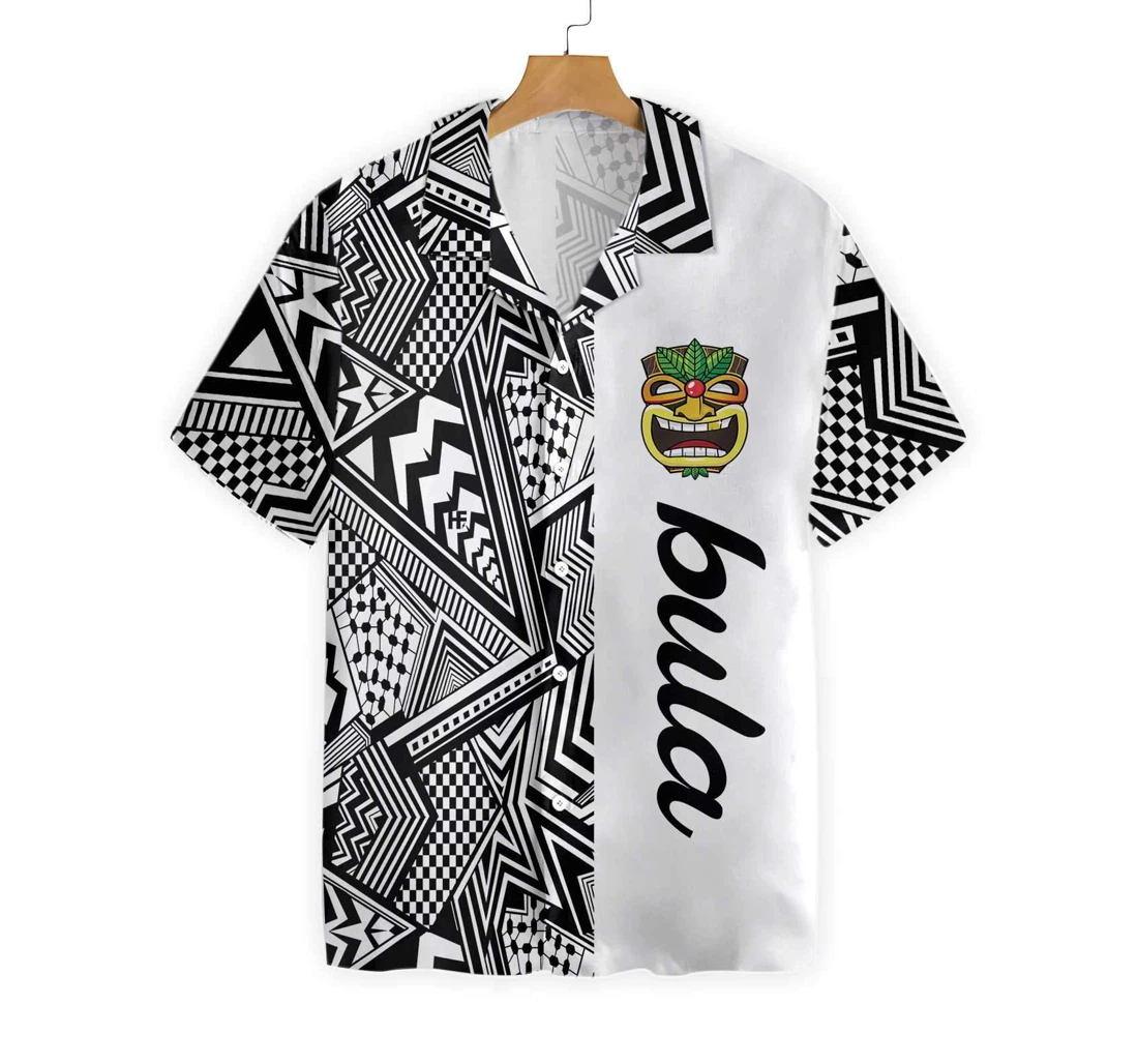 Customized Black And White Modern Pattern Bula Hawaiian Shirt, Button Up Aloha Shirt For Men, Women