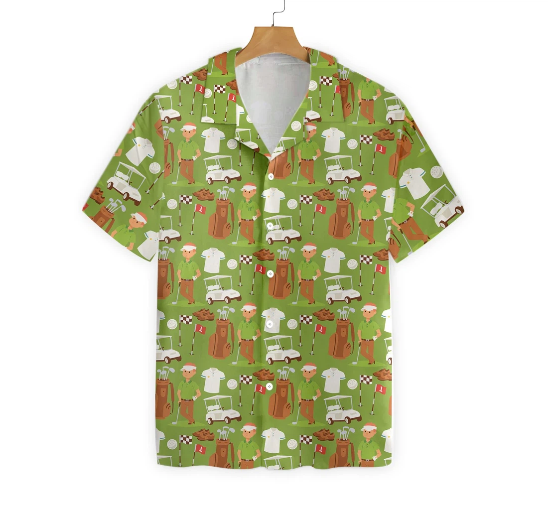 Golf Player Clothes And Accessories Illustration Hawaiian Shirt, Button Up Aloha Shirt For Men, Women