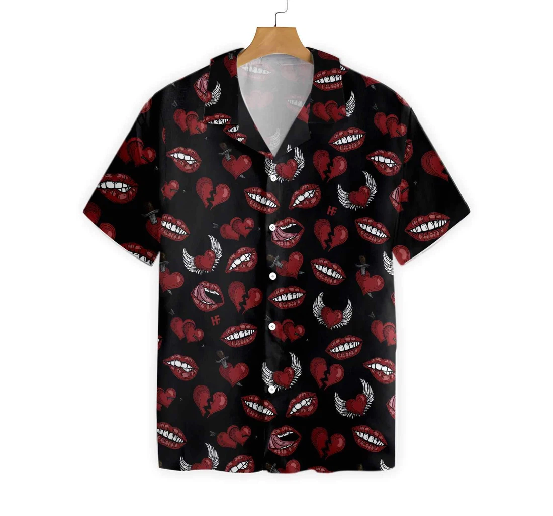 Black Valentine Seamless Pattern Hawaiian Shirt, Button Up Aloha Shirt For Men, Women