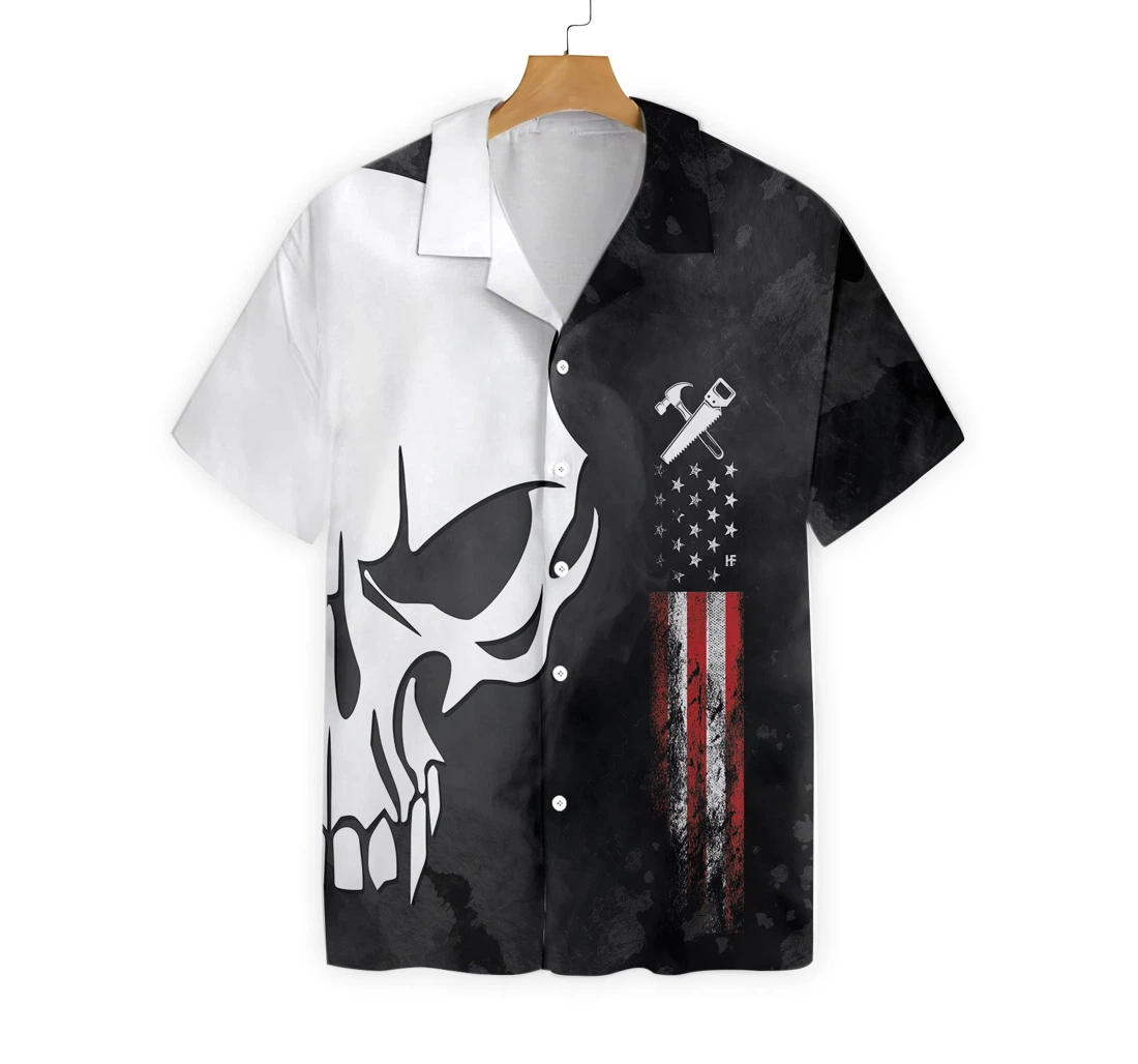 Roofer Proud Skull Hawaiian Shirt, Button Up Aloha Shirt For Men, Women